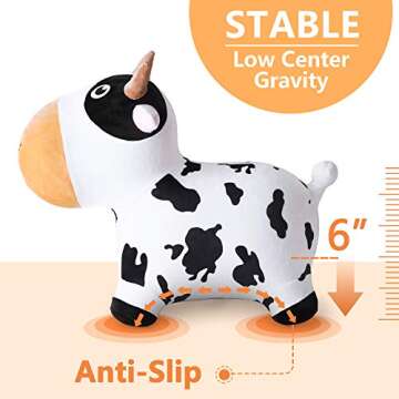 iPlay, iLearn Bouncy Pals Dairy Cow Hopping Horse, Plush Inflatable Animal Hopper, Indoor n Outdoor Ride on Jumping Bounce Toys, Birthday Gift for 18 Months 2 3 4 5 Year Old Kids Toddlers Boys Girls
