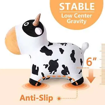 iPlay, iLearn Bouncy Pals Dairy Cow Hopping Horse, Plush Inflatable Animal Hopper, Indoor n Outdoor Ride on Jumping Bounce Toys, Birthday Gift for 18 Months 2 3 4 5 Year Old Kids Toddlers Boys Girls
