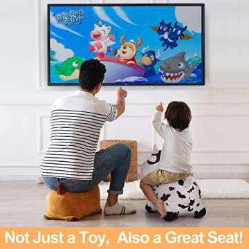 iPlay, iLearn Bouncy Pals Dairy Cow Hopping Horse, Plush Inflatable Animal Hopper, Indoor n Outdoor Ride on Jumping Bounce Toys, Birthday Gift for 18 Months 2 3 4 5 Year Old Kids Toddlers Boys Girls