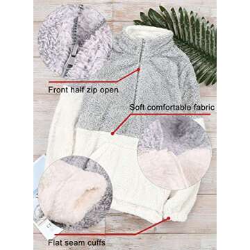 Chase Secret Womens Autumn Winter Casual Zipper Collar Sherpa Fleece Pullover Long Sleeves Tops with Pockets S Grey