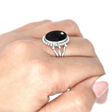 JEWELOPORIUM Black Onyx Silver Ring Size 9 - Elegant 925 Sterling Silver Jewelry