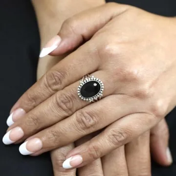 Elegant Black Onyx Silver Ring for Women by JEWELOPORIUM
