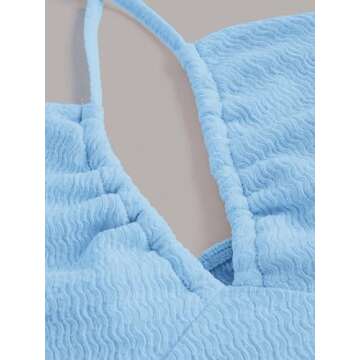 MakeMeChic Women's Vacation Halter Tops Peplum Tops Sleeveles Cut Out Tie Backless Crop Top Light Blue Large