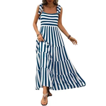 PRETTYGARDEN Women Dresses 2024 Summer Striped Sleeveless Maxi Dress Casual Spaghetti Strap Tiered F...