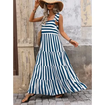 PRETTYGARDEN Summer Striped Maxi Dress for Women