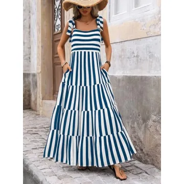 PRETTYGARDEN Summer Striped Maxi Dress for Women