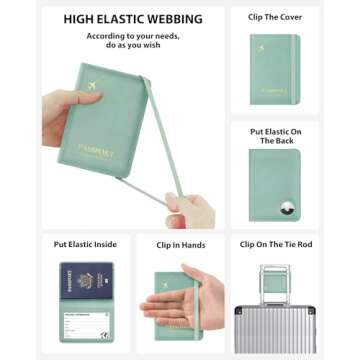 Stouchi AirTag Passport Holder, Cute Passport Holder with Airtag Slot, RFID Passport Wallet Cover for Women, Family Leather Passport Protector Case, Anti-Lost Travel Essentials, Sky Blue