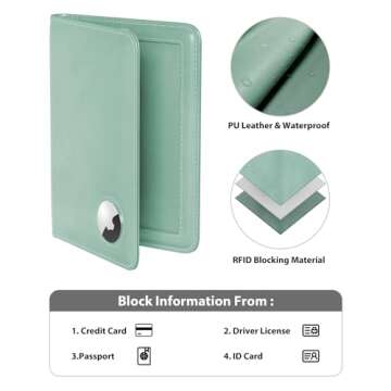 Stouchi AirTag Passport Holder, Cute Passport Holder with Airtag Slot, RFID Passport Wallet Cover for Women, Family Leather Passport Protector Case, Anti-Lost Travel Essentials, Sky Blue
