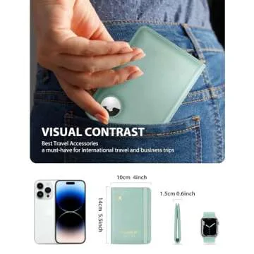 Stouchi AirTag Passport Holder, Cute Passport Holder with Airtag Slot, RFID Passport Wallet Cover for Women, Family Leather Passport Protector Case, Anti-Lost Travel Essentials, Sky Blue