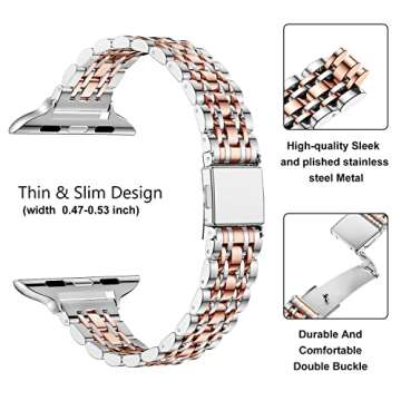 Stylish MioHHR Slim Metal Band for Apple Watch Women