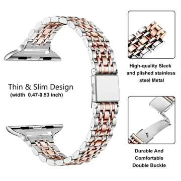 Stylish MioHHR Slim Metal Band for Apple Watch Women