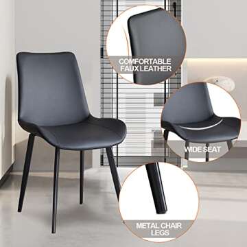 seonyou Dining Chairs Set of 6 Black Faux Leather for Kitchen Dining Room, Comfortable Mid Century Modern Chair with Metal Legs, Upholstered Big Side Chair for Living Room, Waiting Room, Farmhouse