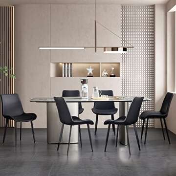 seonyou Dining Chairs Set of 6 Black Faux Leather for Kitchen Dining Room, Comfortable Mid Century Modern Chair with Metal Legs, Upholstered Big Side Chair for Living Room, Waiting Room, Farmhouse