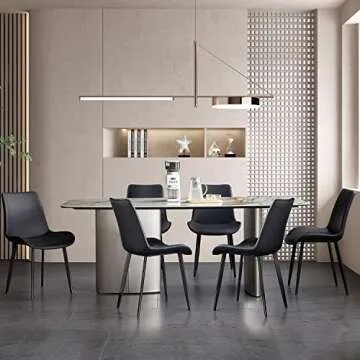 seonyou Dining Chairs Set of 6 Black Faux Leather for Kitchen Dining Room, Comfortable Mid Century Modern Chair with Metal Legs, Upholstered Big Side Chair for Living Room, Waiting Room, Farmhouse