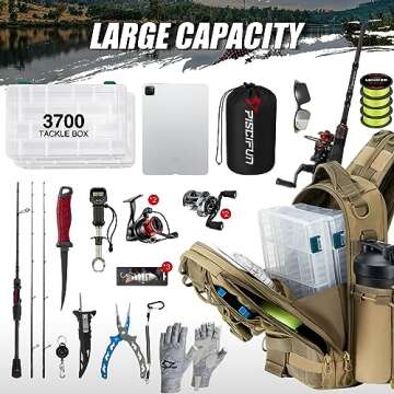 Piscifun Fishing Tackle Backpack with Rod & Gear Holder, Lightweight Outdoor Fishing Tackle Storage Bag, Water-Resistant Multifunctional Fishing Shoulder Pack for Fishing, Hiking, Hunting, Khaki