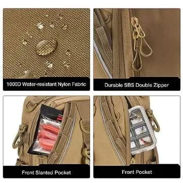 Piscifun Fishing Tackle Backpack with Rod & Gear Holder, Lightweight Outdoor Fishing Tackle Storage Bag, Water-Resistant Multifunctional Fishing Shoulder Pack for Fishing, Hiking, Hunting, Khaki