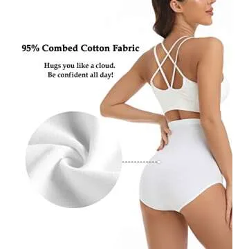 wirarpa Women's Underwear Cotton Super High Waisted Briefs Stretch Full Coverage Panties 4 Pack White 3X-Large