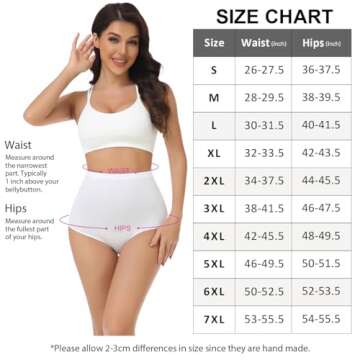 wirarpa Women's Underwear Cotton Super High Waisted Briefs Stretch Full Coverage Panties 4 Pack White 3X-Large