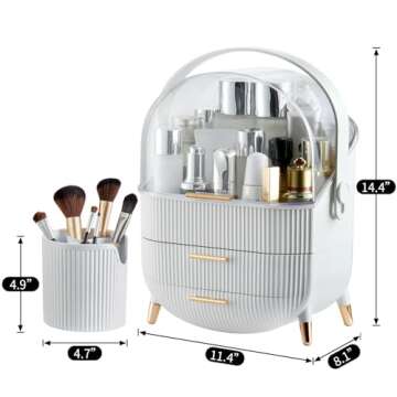 CANITORON Makeup Organizer,Skincare Organizer with 2 Drawers and Brush Storage Box,Cosmetic Display ...
