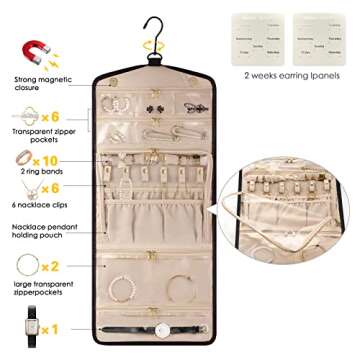 CHICECO Travel Jewelry Organizer Roll for Women, Dual Zippered Large Foldable Jewelry Case for Necklaces Earrings Rings (Black)