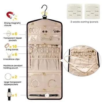 CHICECO Travel Jewelry Organizer Roll for Women, Dual Zippered Large Foldable Jewelry Case for Necklaces Earrings Rings (Black)