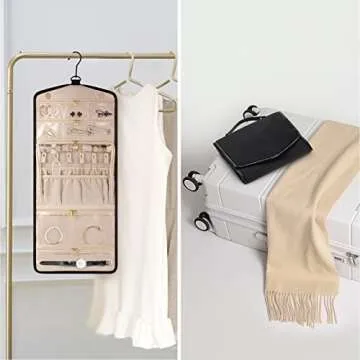 CHICECO Travel Jewelry Organizer Roll for Women, Dual Zippered Large Foldable Jewelry Case for Necklaces Earrings Rings (Black)