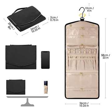 CHICECO Travel Jewelry Organizer Roll for Women, Dual Zippered Large Foldable Jewelry Case for Necklaces Earrings Rings (Black)