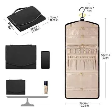 CHICECO Travel Jewelry Organizer Roll for Women, Dual Zippered Large Foldable Jewelry Case for Necklaces Earrings Rings (Black)