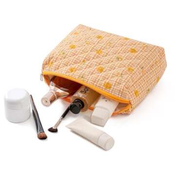 Gleyemor Quilted Makeup Bag - Cute Floral Travel Bag for Women