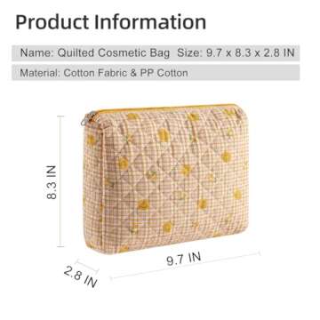 Gleyemor Quilted Makeup Bag - Cute Floral Travel Bag for Women