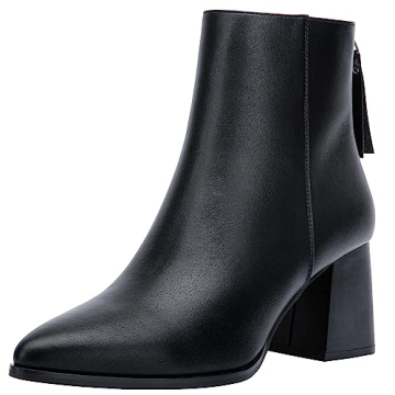 Jeossy Women’s Black Pointed Toe Chunky Heeled Ankle Boots