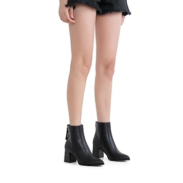 Jeossy Women’s Black Chunky Heeled Ankle Boots