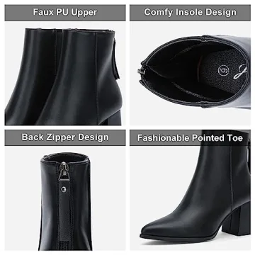 Jeossy Women’s Black Chunky Heeled Ankle Boots