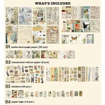 100 Pieces Vintage Ephemera Pack Junk Journal Kit Scrapbook Supplies Decoupage Paper Sticker Materia...