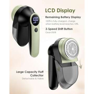 Fabric Shaver Rechargeable, Cosicosy Electric Lint Remover Shaver with 3 Blades & Digital Display, E...