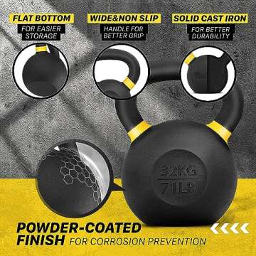 Yes4All Powder Coated Cast Iron Kettlebell 32 KG Strength Training