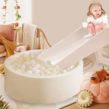 TRENDPLAY Star Ball Pit Balls for Toddlers - 100 Count Star Balls Different Shapes, Non-Toxic Plastic Balls for Safe Play, Boys Girls Festival Party Decoration, Beige+ Clear