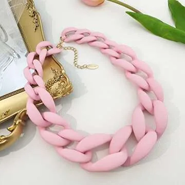 Bocar Statement Chunky Fashion Acrylic Beads Choker Chain Necklace for Women Gifts (NK-10510-Candy Pink)