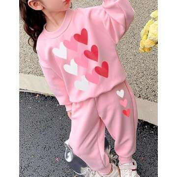 RETSUGO Little Girl Outfit Girls Heart Clothes Pink Heart Print Sweatshirt and Sweatpants Heart Outf...