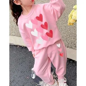 RETSUGO Little Girl Outfit Girls Heart Clothes Pink Heart Print Sweatshirt and Sweatpants Heart Outf...