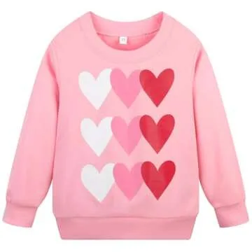 RETSUGO Little Girl Outfit Girls Heart Clothes Pink Heart Print Sweatshirt and Sweatpants Heart Outfits for Girls Valentines Day Outfit Size 5/6784