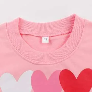 RETSUGO Little Girl Outfit Girls Heart Clothes Pink Heart Print Sweatshirt and Sweatpants Heart Outfits for Girls Valentines Day Outfit Size 5/6784