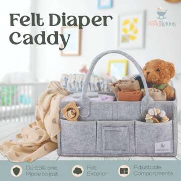 Babylicious Baby Diaper Caddy Organizer | Felt Changing Table Organizer - Large | Diaper Organizer f...