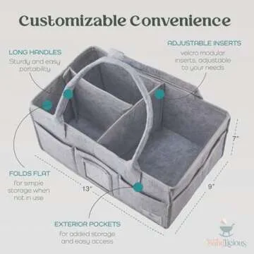 Babylicious Baby Diaper Caddy Organizer | Felt Changing Table Organizer - Large | Diaper Organizer for Changing Table | Name Card Included - Newborn Essentials Must Haves for Parents Heather Grey
