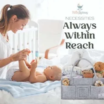 Babylicious Baby Diaper Caddy Organizer | Felt Changing Table Organizer - Large | Diaper Organizer for Changing Table | Name Card Included - Newborn Essentials Must Haves for Parents Heather Grey