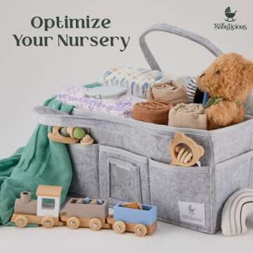Babylicious Baby Diaper Caddy Organizer | Felt Changing Table Organizer - Large | Diaper Organizer for Changing Table | Name Card Included - Newborn Essentials Must Haves for Parents Heather Grey