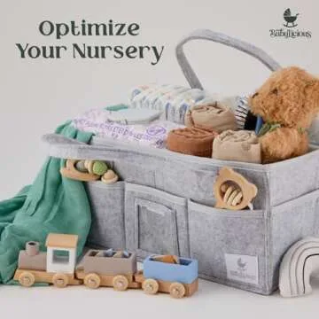 Babylicious Baby Diaper Caddy Organizer | Felt Changing Table Organizer - Large | Diaper Organizer for Changing Table | Name Card Included - Newborn Essentials Must Haves for Parents Heather Grey