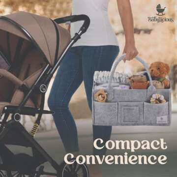 Babylicious Baby Diaper Caddy Organizer | Felt Changing Table Organizer - Large | Diaper Organizer for Changing Table | Name Card Included - Newborn Essentials Must Haves for Parents Heather Grey