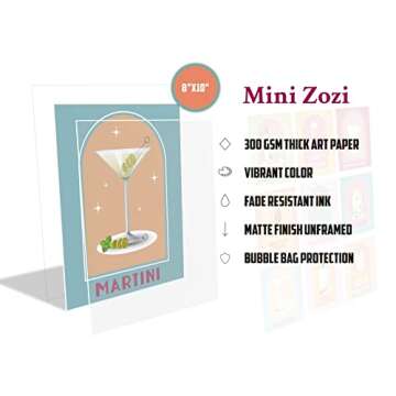 MINI ZOZI Bar Cart Colorful Wall Art Decor 8X10 9PCS Aesthetic Room Funky Trendy Prints Cute Posters...