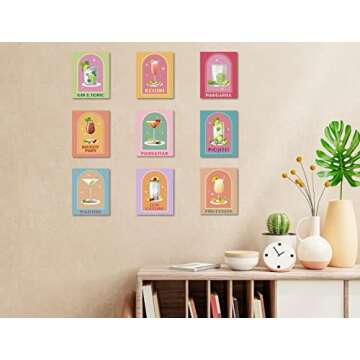 MINI ZOZI Bar Cart Colorful Wall Art Decor 8X10 9PCS Aesthetic Room Funky Trendy Prints Cute Posters Of Wine Cocktail Alcohol College Dorm Preppy Danish Pastel Apartment Living Room Poster Pink Print